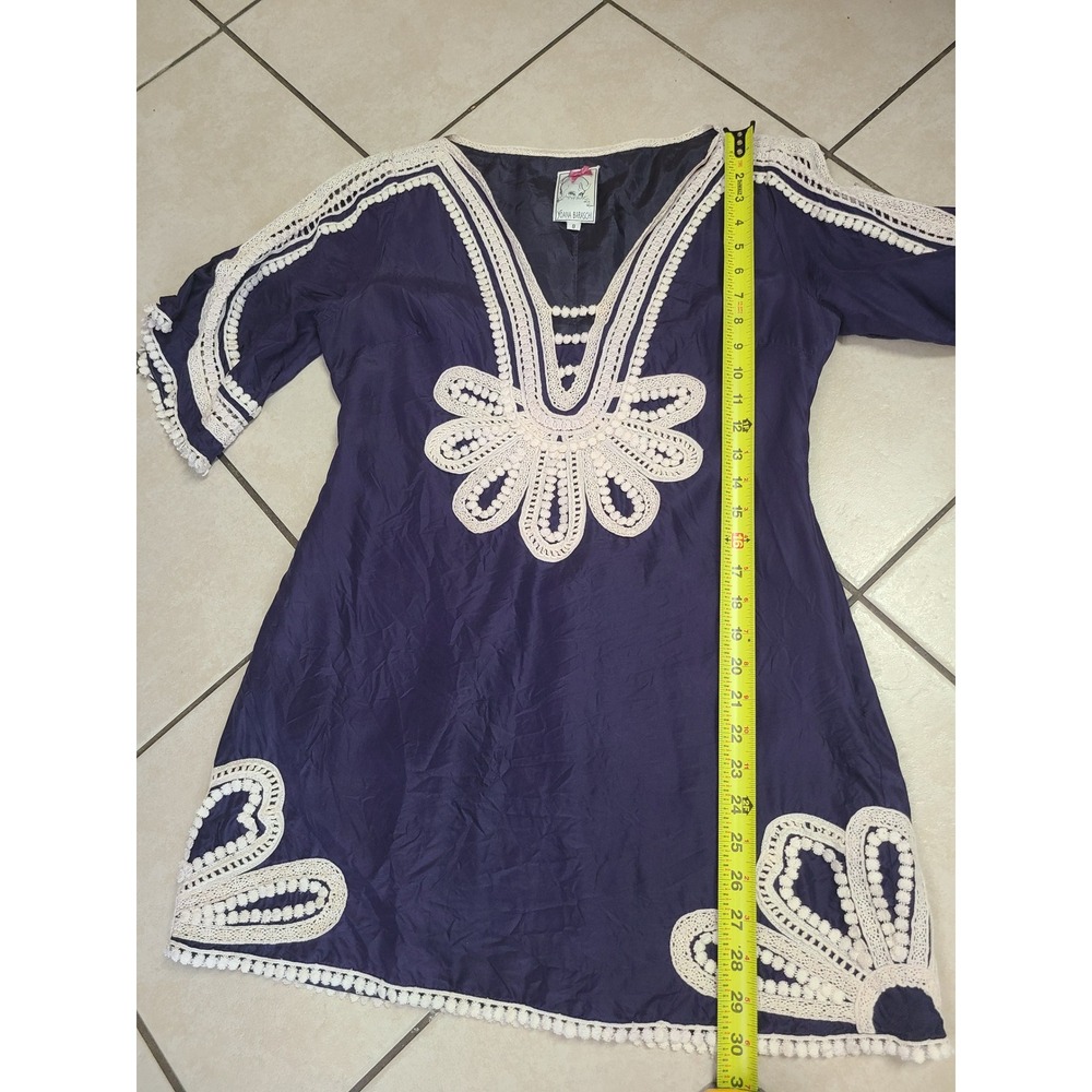 Yoana Baraschi Tunic Dress Womens Size 8 Purple Silk Blend Crochet Lace Boho - Picture 9 of 10